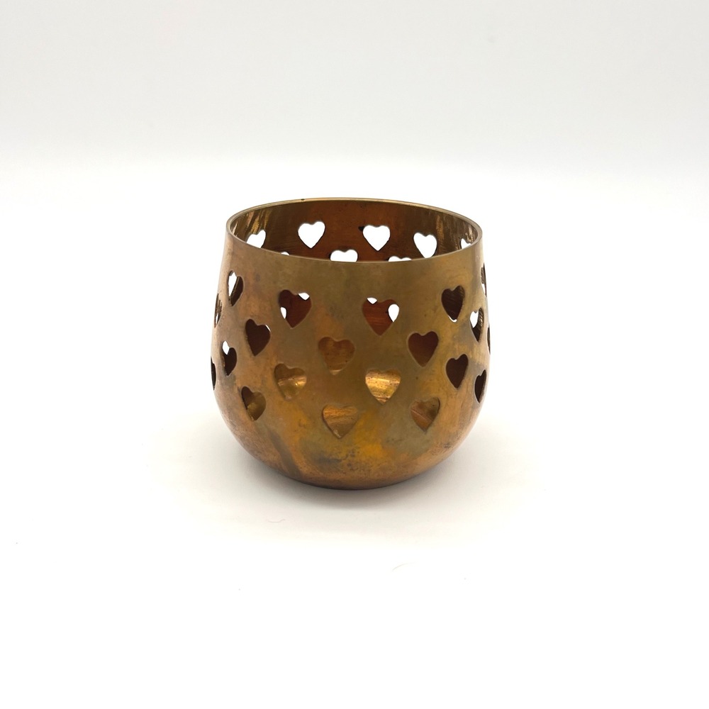 Vintage Brass Heart Cutout Candle Holder, Made in India, Home Decor Accents